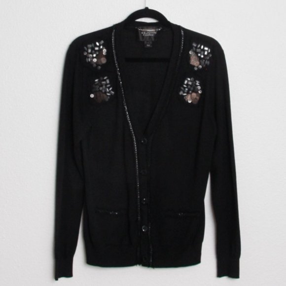St. John Sweaters - St. John Chain Sparkle Black Cardigan Wool Silk L